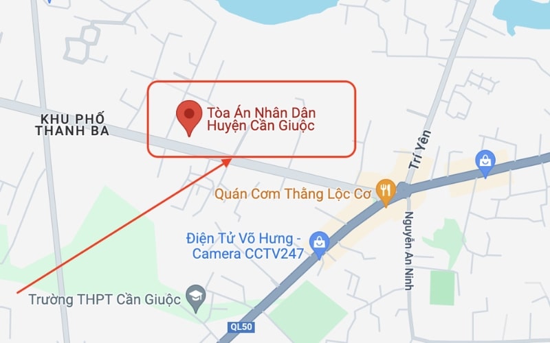 Tòa án nhân dân huyện Cần Giuộc nằm trên đường Nguyễn Thái Bình nên đường đi rất dễ di chuyển và tìm kiếm