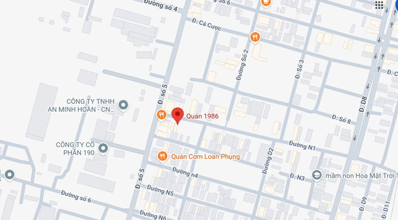 Quán 1986 nằm trong khu dân cư Long Hậu – một vị trí thuận tiện cho nhiều người tìm đến