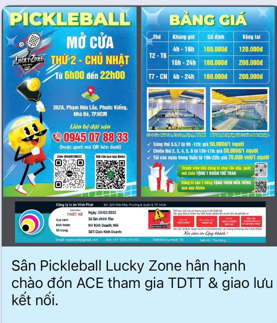 Lucky Zone - sân Pickleball Nhà Bè được nhiều người chơi lựa chọn