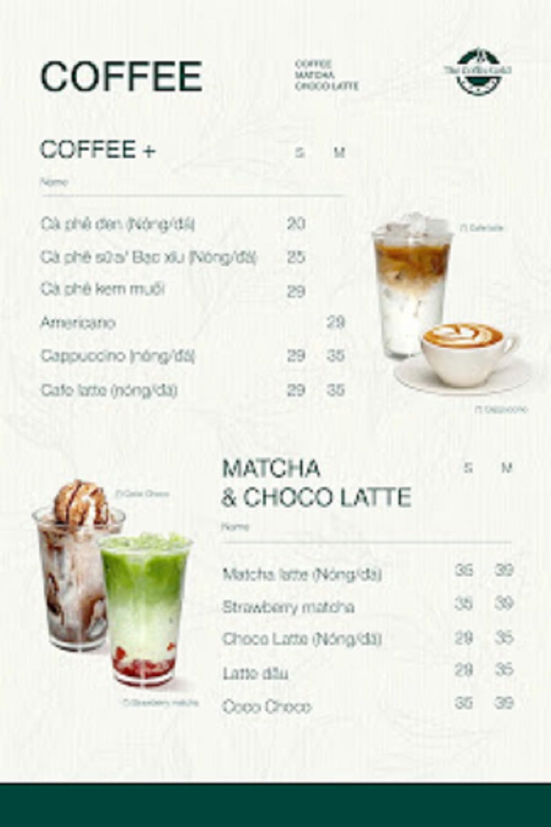 Thực đơn tại The Coffee Gold đa dạng, phong phú