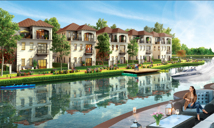 Phối cảnh các biệt thự hướng nhìn ra sông tại dự án.